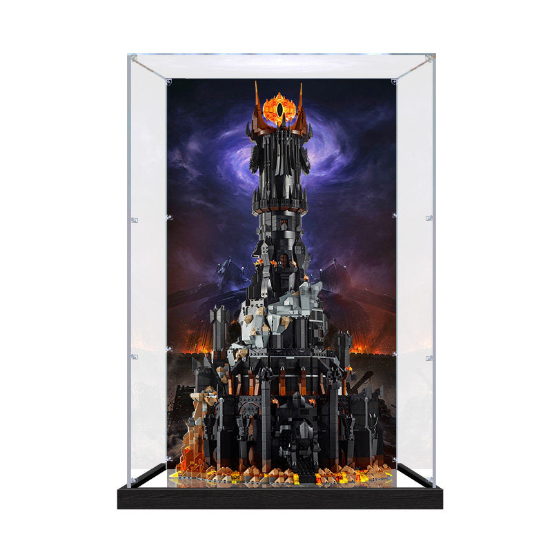 Acrylic Display Case for LEGO 10333 The Lord of the Rings: Barad-dûr, with Themed Printed Background & Dustproof Box