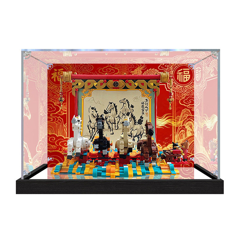 Acrylic Display Case for LEGO 80119 Lunar New Year Model, with Themed Printed Background & Dustproof Box