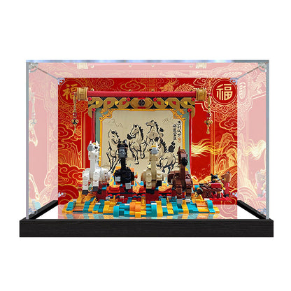 Acrylic Display Case for LEGO 80119 Lunar New Year Model, with Themed Printed Background & Dustproof Box