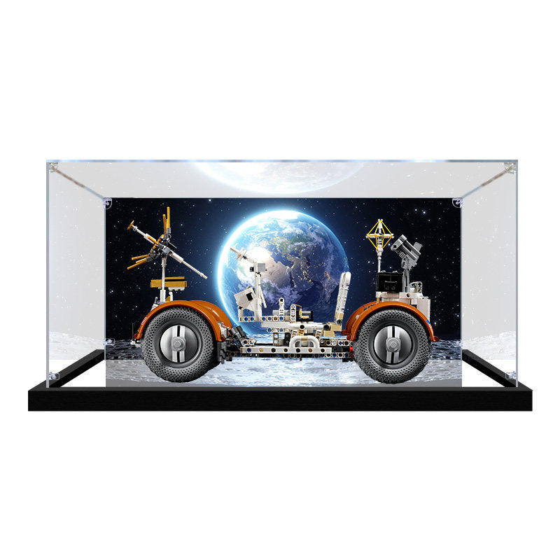 Acrylic Display Case for LEGO 42182 NASA Apollo Lunar Roving Vehicle - LRV, with Themed Printed Background & Dustproof Box