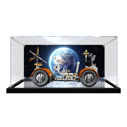 Acrylic Display Case for LEGO 42182 NASA Apollo Lunar Roving Vehicle - LRV, with Themed Printed Background & Dustproof Box