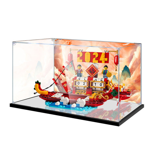 Acrylic Display Case for LEGO 40678 Festival Calendar, with Themed Printed Background & Dustproof Box