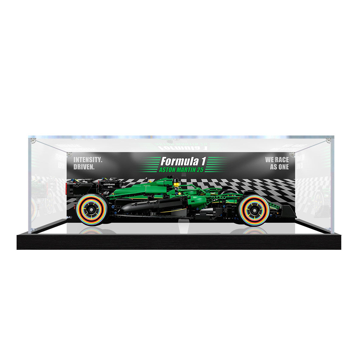 Suitable for LEGO 42240 Aston Martin F1 AMR25 Display Case – Showcase with UV-Printed Background & Mirror Base