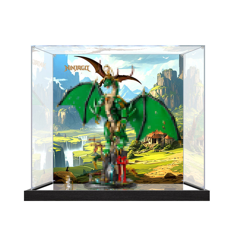 Acrylic Display Case for LEGO 71847 Dragon Attack, with Themed Printed Background & Dustproof Box
