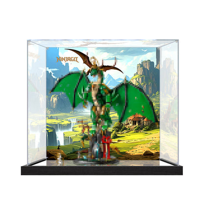 Acrylic Display Case for LEGO 71847 Dragon Attack, with Themed Printed Background & Dustproof Box