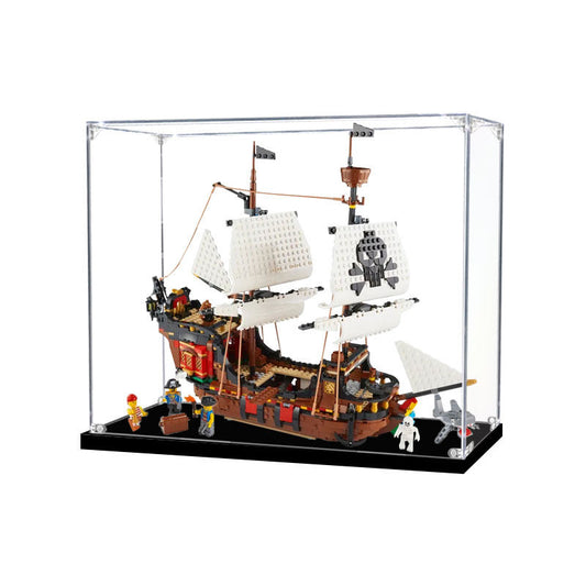 Professional Acrylic Display Case for LEGO 31109 Pirate Ship, with Themed UV Printing Background & Dustproof Box