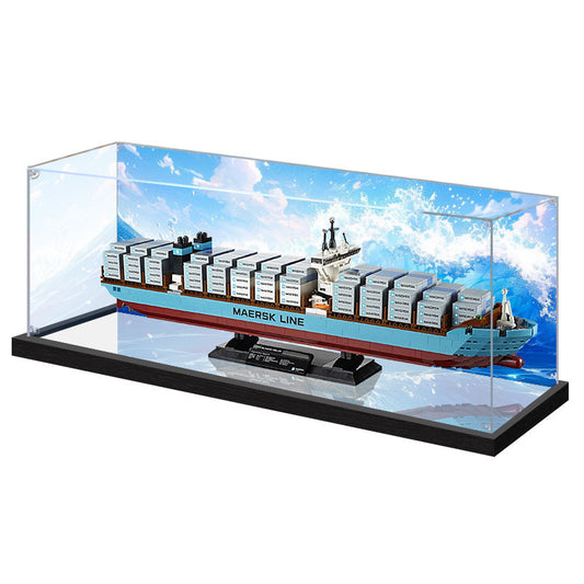 Professional Acrylic Display Case for LEGO 10241 Maersk Line Triple-E, with Themed UV Printing Background & Dustproof Box