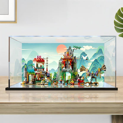 Acrylic Display Case for LEGO 80044 Monkie Kid's Team Hideout, with Themed Printed Background & Dustproof Box
