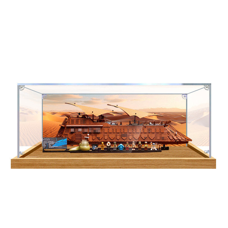 LEGO 75397 Jabba's Sail Barge Vitrine en Acrylique Miroir avec Anneau Lumineux et Fond Imprimé UV - Présentoir Anti-Poussière