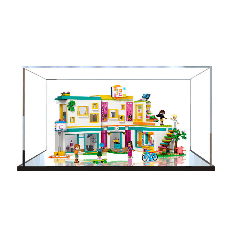 Acrylic Display Case for LEGO 41731 Heartlake International School, with Themed Printed Background & Dustproof Box