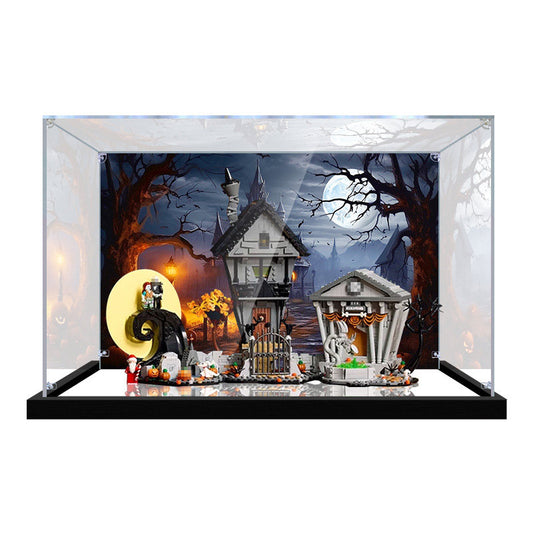 Acrylic Display Case for LEGO 21351 The Nightmare Before Christmas, with Themed Printed Background & Dustproof Box