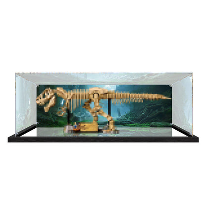 Acrylic Display Case for LEGO 76968 Dinosaur Fossils: T. rex Skull, with Themed Printed Background & Dustproof Box