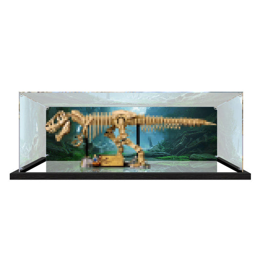 Acrylic Display Case for LEGO 76968 Dinosaur Fossils: T. rex Skull, with Themed Printed Background & Dustproof Box