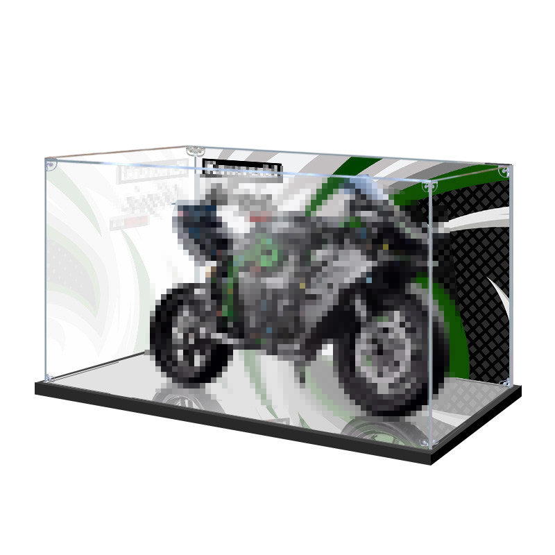 Professional Acrylic Display Case for LEGO 42170 Kawasaki Ninja H2R, with Themed UV Printing Background & Dustproof Box