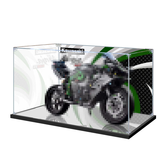 Professional Acrylic Display Case for LEGO 42170 Kawasaki Ninja H2R, with Themed UV Printing Background & Dustproof Box
