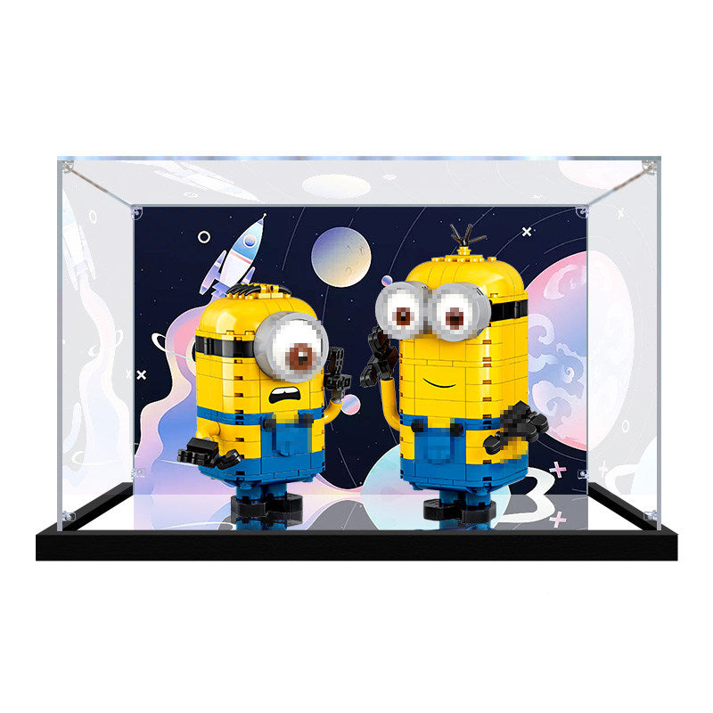 Acrylic Display Case for LEGO 75551 Brick-built Minions and their Lair, with Themed Printed Background & Dustproof Box