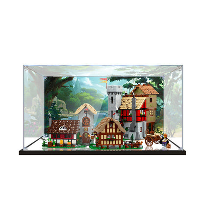 Acrylic Display Case for LEGO 10332 Medieval Town Square, with Themed Printed Background & Dustproof Box