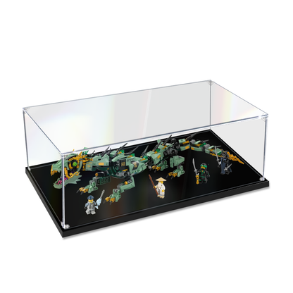 Acrylic Display Case for LEGO 70612 Green Ninja Mech Dragon, with Themed Printed Background & Dustproof Box