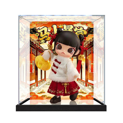 Suitable for Pop Mart Molly Fortune Collection Display Case – 20x15x25cm Showcase with UV-Printed Background & Mirror Base