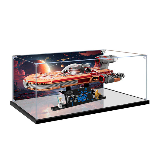 Acrylic Display Case for LEGO 75341 Luke Skywalker's Landspeeder, with Themed Printed Background & Dustproof Box
