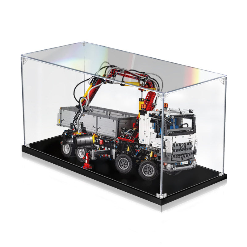 Acrylic Display Case for LEGO 42043 Mercedes-Benz Arocs 3245, with Themed Printed Background & Dustproof Box