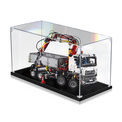 Acrylic Display Case for LEGO 42043 Mercedes-Benz Arocs 3245, with Themed Printed Background & Dustproof Box