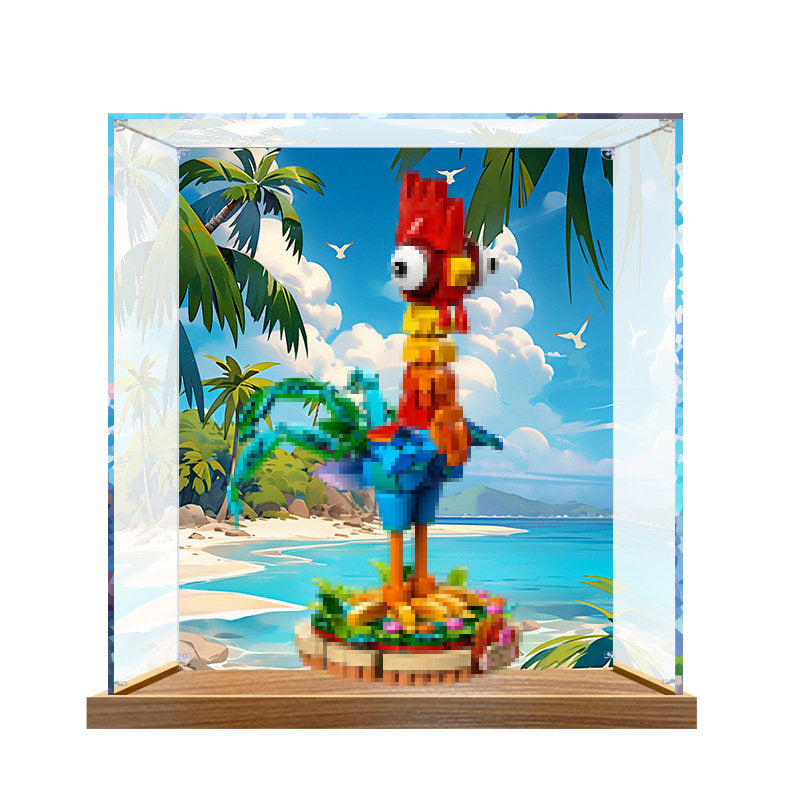 LEGO 43272 Heihei Spiegel-Acryl-Vitrine mit Ringlicht & UV-bedrucktem Hintergrund - Staubdichte Präsentationsvitrine