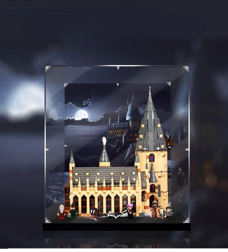 Acrylic Display Case for LEGO 75954 Hogwarts Great Hall, with Themed Printed Background & Dustproof Box