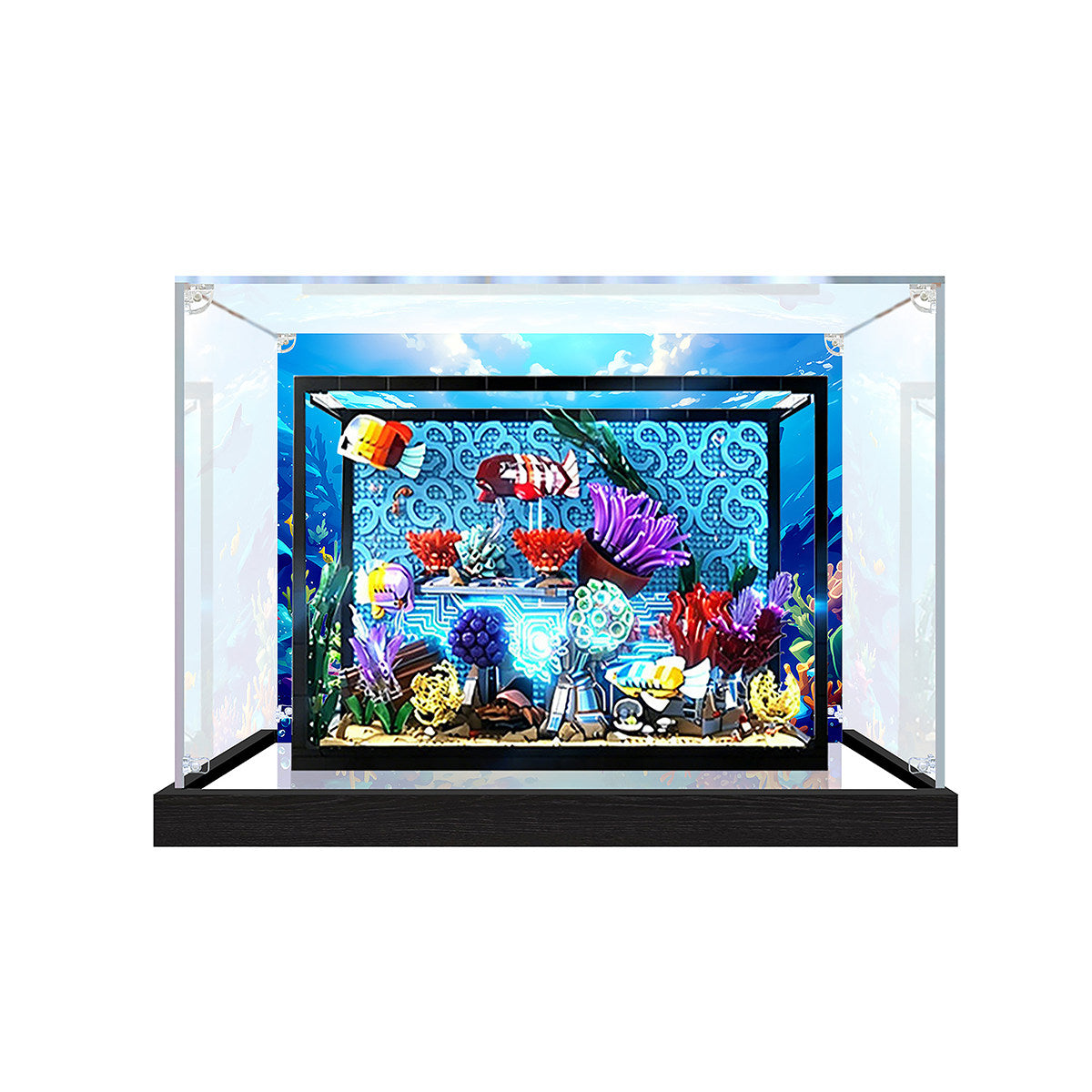 LEGO 10366 Tropical Aquarium Mirror Display Case with UV-Printed Themed Background