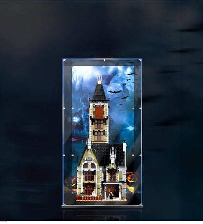 Acrylic Display Case for LEGO 10273 Haunted House, with Themed Printed Background & Dustproof Box