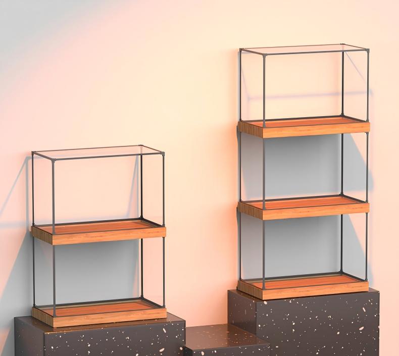 Alloy transparent acrylic display case, 2cm high wood-grain base and black aluminum alloy frame (custom sizes supported)