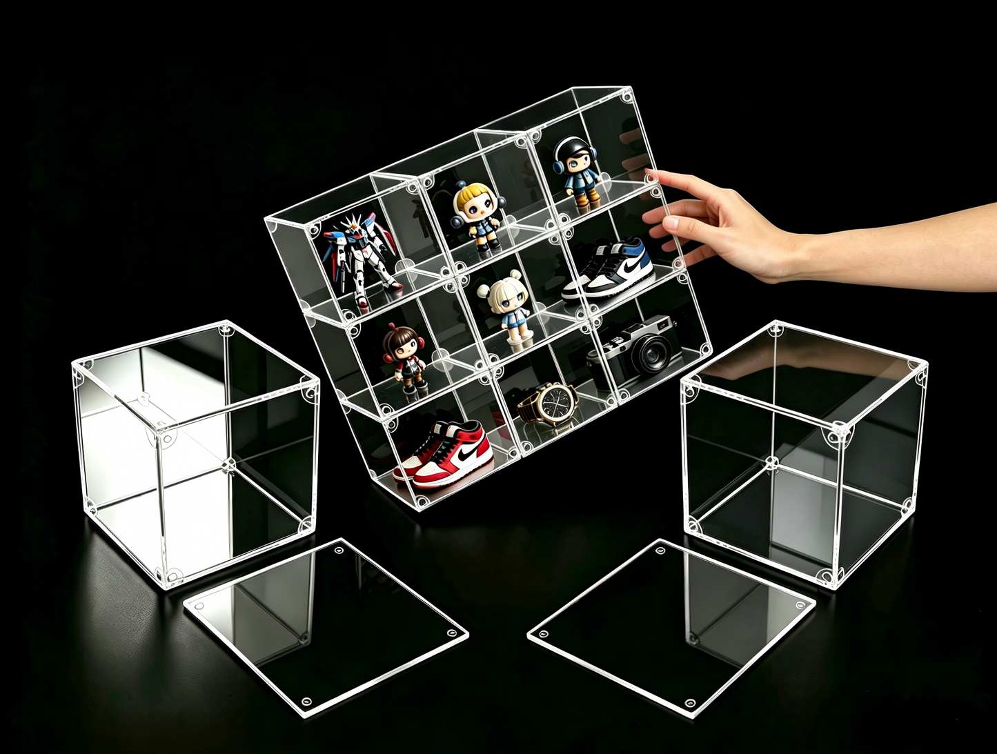Scoparius® Modular Clear Acrylic Display Case - Dustproof Cube for Collectibles (Multiple Sizes)