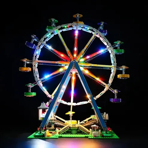 LEGO 10247 Reuzenrad Spiegel Acryl Displaykast met Ringlicht & UV-bedrukte Achtergrond - Stofvrije Vitrine