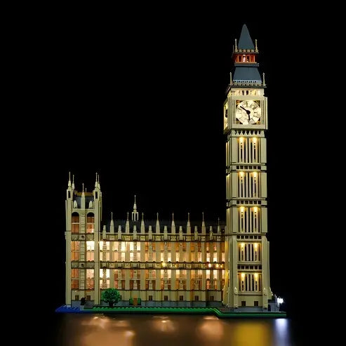 LEGO 10253 Big Ben Mirror Acrylic Display Case with Ring Light & UV-Printed Background - Dustproof Showcase