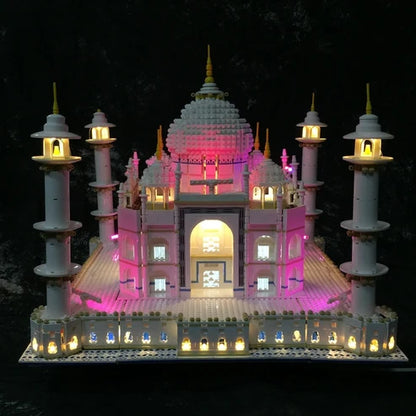 LEGO 10256 Taj Mahal Mirror Acrylic Display Case with Ring Light & UV-Printed Background - Dustproof Showcase