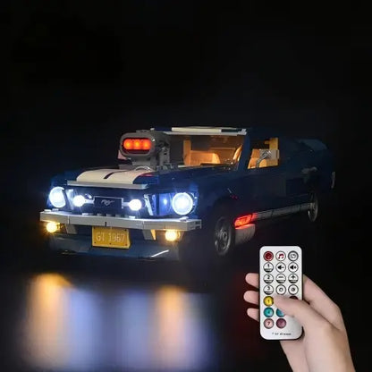 LEGO 10265 Ford Mustang Mirror Acrylic Display Case with Ring Light & UV-Printed Background - Dustproof Showcase