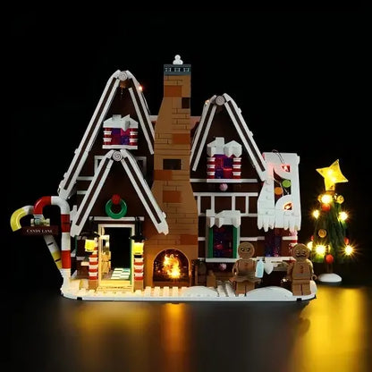 LEGO 10267 Vitrine de Acrílico com Espelho para Casa de Gengibre com Luz de Anel e Fundo Impresso em UV - Expositor à Prova de Poeira