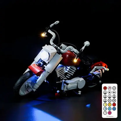 LEGO 10269 Harley-Davidson Fat Boy Spiegel Vitrine mit Ringlicht & UV-bedrucktem Hintergrund - Staubdichte Ausstellung