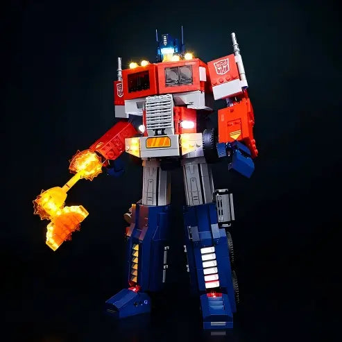 LEGO 10302 Optimus Prime Udstillingsæske i akryl med ringlys og UV-printet baggrund - støvtæt montre