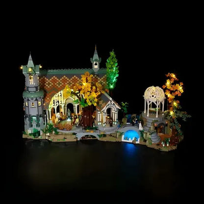 LEGO 10316 سيد الخواتم: ريفنديل حامل عرض أكريليك مع إضاءة حلقية وخلفية مطبوعة بالأشعة فوق البنفسجية - صندوق عرض مقاوم للغبار