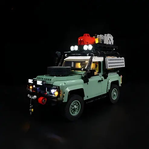 LEGO 10317 Land Rover Classic Defender Mirror Acrylic Display Case with Ring Light & UV-Printed Background - Dustproof Showcase