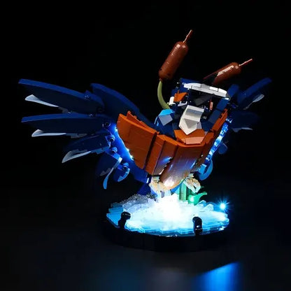 LEGO 10331 カワセミの鳥 ミラーアクリル展示ケース リングライト＆UVプリント背景付き - 防塵ショーケース