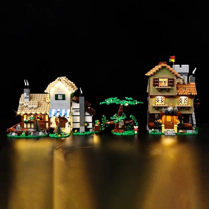 LEGO 10332 Medieval Town Square Mirror Acrylic Display Case with Ring Light & UV-Printed Background - Dustproof Showcase