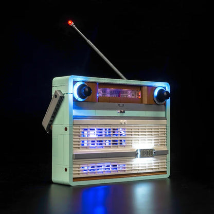 LEGO 10334 Retro Radio Mirror Acrylic Display Case with Ring Light & UV-Printed Background - Dustproof Showcase