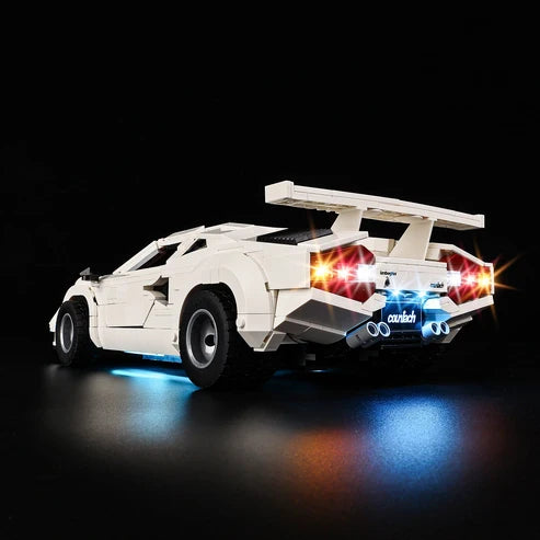 LEGO 10337 Lamborghini Countach 5000 Vitrine de Présentation en Acrylique Miroir avec Anneau Lumineux et Fond à Impression UV - Boîtier Anti-Poussière
