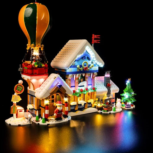 LEGO 10339 Santa's Sleigh Mirror Acrylic Display Case with Ring Light & UV-Printed Background - Dustproof Showcase