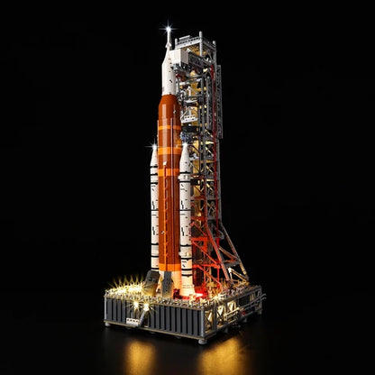 LEGO 10341 NASA Artemis Space Launch System Mirror Acrylic Display Case with Ring Light & UV-Printed Background - Dustproof Showcase