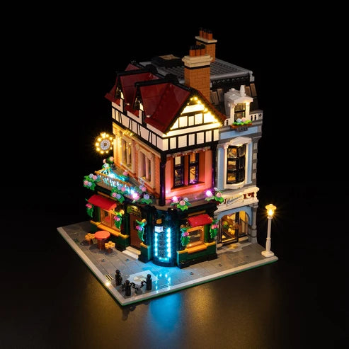 LEGO 10350 علبة عرض أكريليك مرآة تيودور كورنر مع حلقة إضاءة وخلفية مطبوعة بالأشعة فوق البنفسجية - صندوق عرض مقاوم للغبار