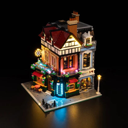 LEGO 10350 علبة عرض أكريليك مرآة تيودور كورنر مع حلقة إضاءة وخلفية مطبوعة بالأشعة فوق البنفسجية - صندوق عرض مقاوم للغبار