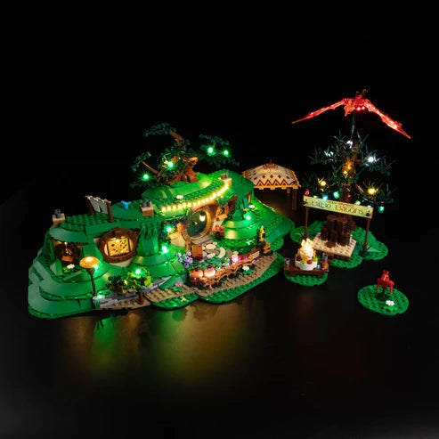 LEGO 10354 The Shire Mirror Acrylic Display Case with Ring Light & UV-Printed Background - Dustproof Showcase